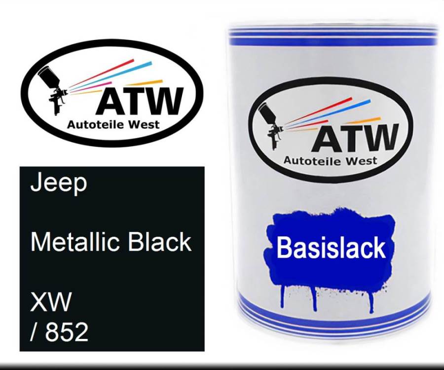 Jeep, Metallic Black, XW / 852: 500ml Lackdose, von ATW Autoteile West.